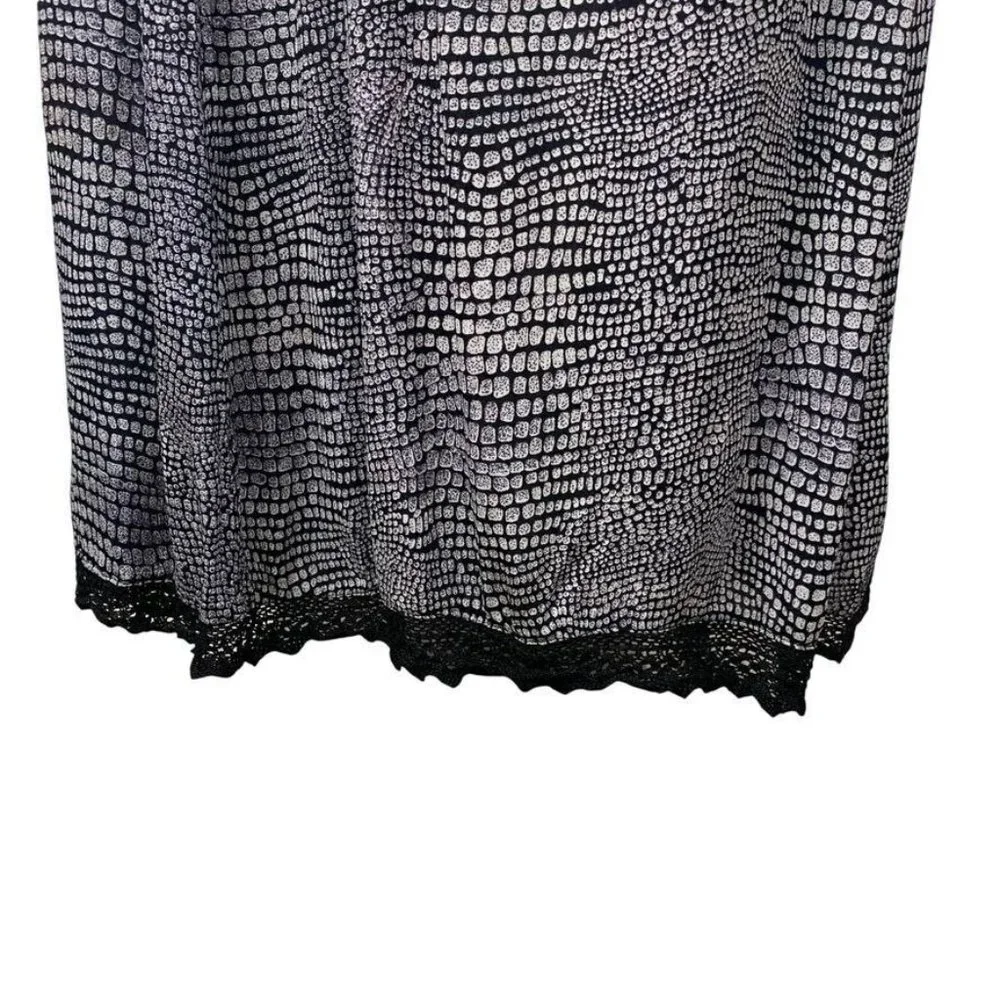 Olivia‎ Black & White Crocodile Print Slip Dress Rayon Lace Hem Sleeveless S